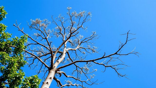 Tree with clean crown thinning result showing light filtering through canopy