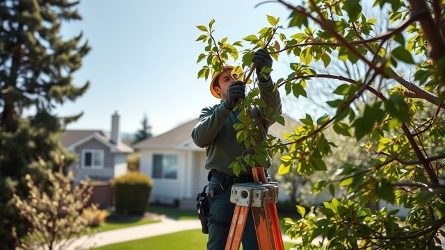 Pruning a tree branch from a ladder